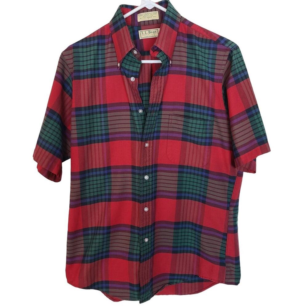 Vintage LL Bean Mens Plaid Button Down Shirt Size L Preppy Academia Grandpacore